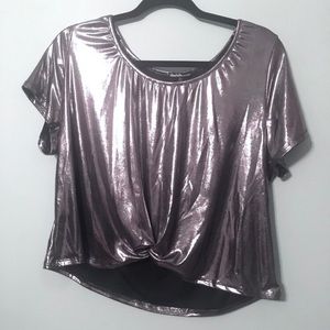 CHARLOTTE RUSSE Silver Metallic Crop Top with Knot